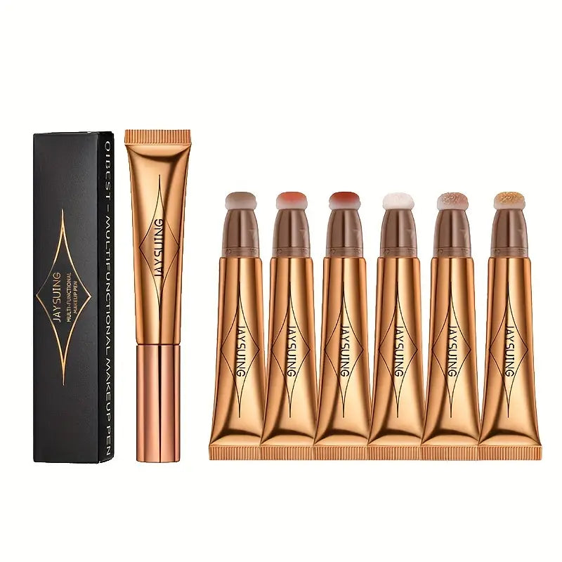 NNETM Waterproof Highlighter Contour Creamy Liquid Stick Cushion - All-in-One Contour, Blush, and Highlight Makeup