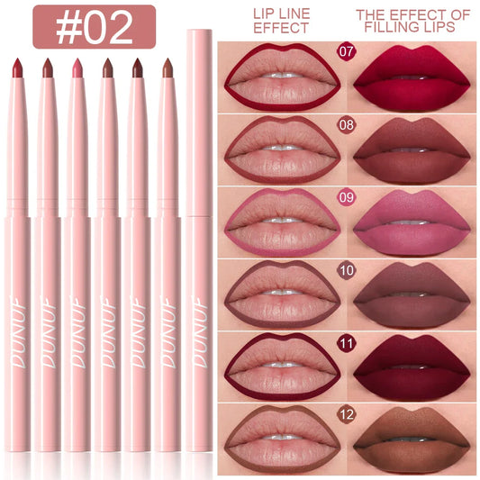 DUNUF 6pcs Set Velvet Matte Waterproof Lipliner Pencil