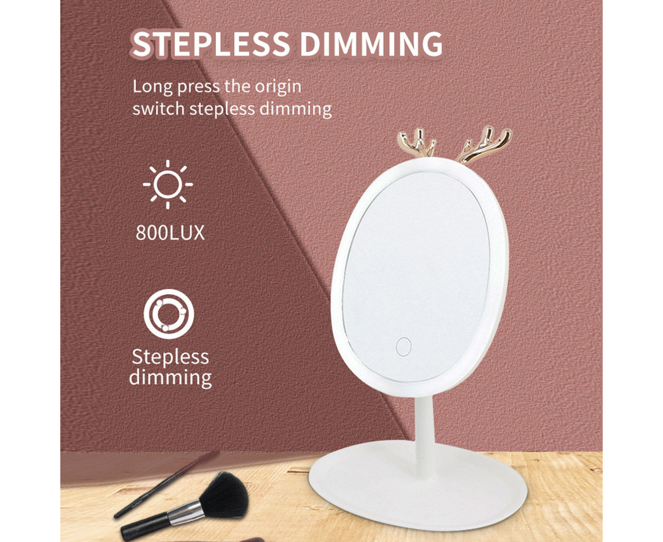 NNEAGS White Cosmetic Jewelry Storage Organiser with Antler LED Light Mirror Tabletop Vanity Set-3