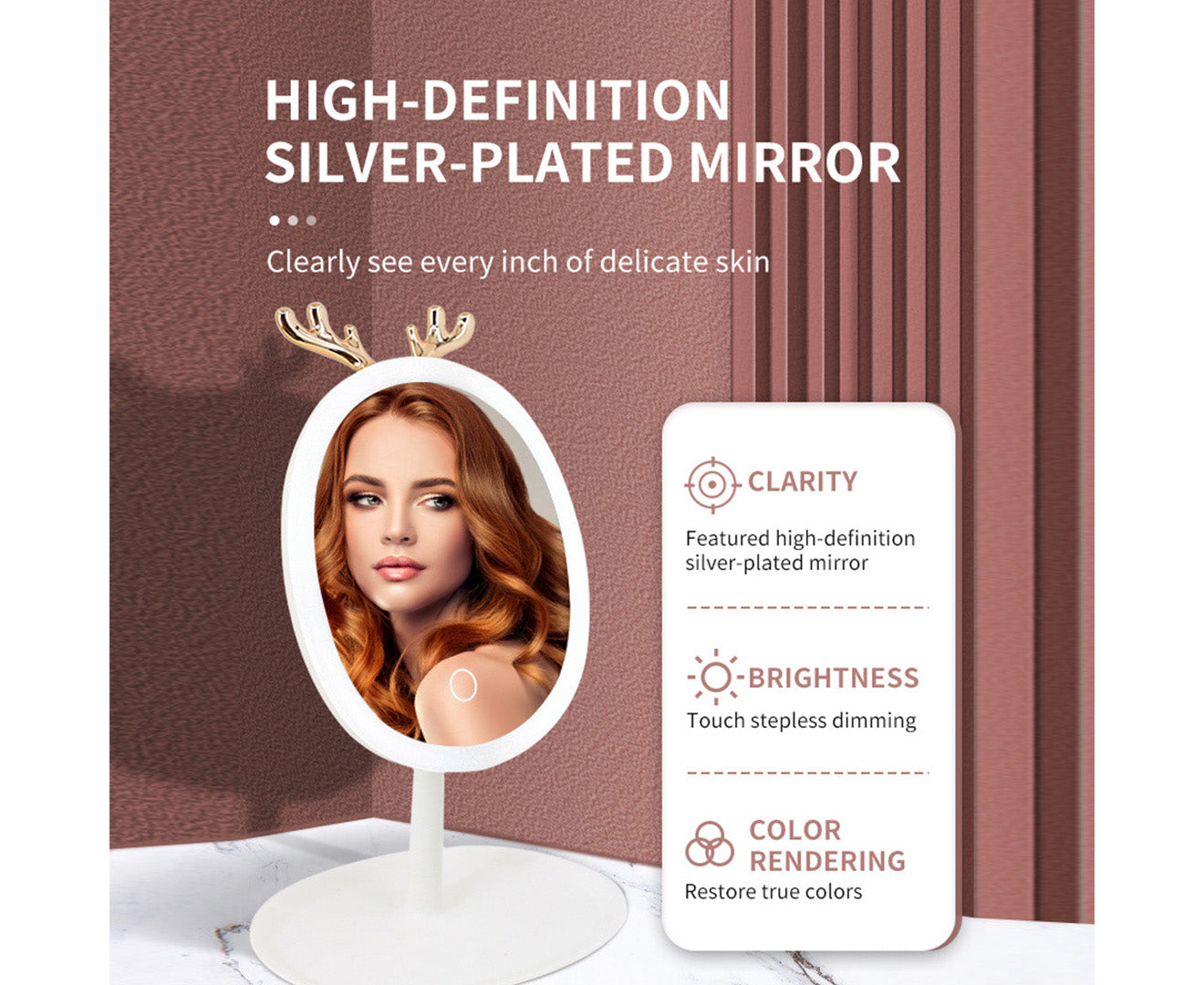 NNEAGS White Cosmetic Jewelry Storage Organiser with Antler LED Light Mirror Tabletop Vanity Set-4