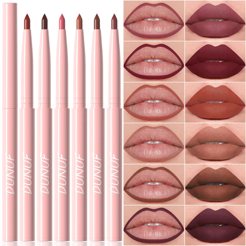 DUNUF 6pcs Set Velvet Matte Waterproof Lipliner Pencil