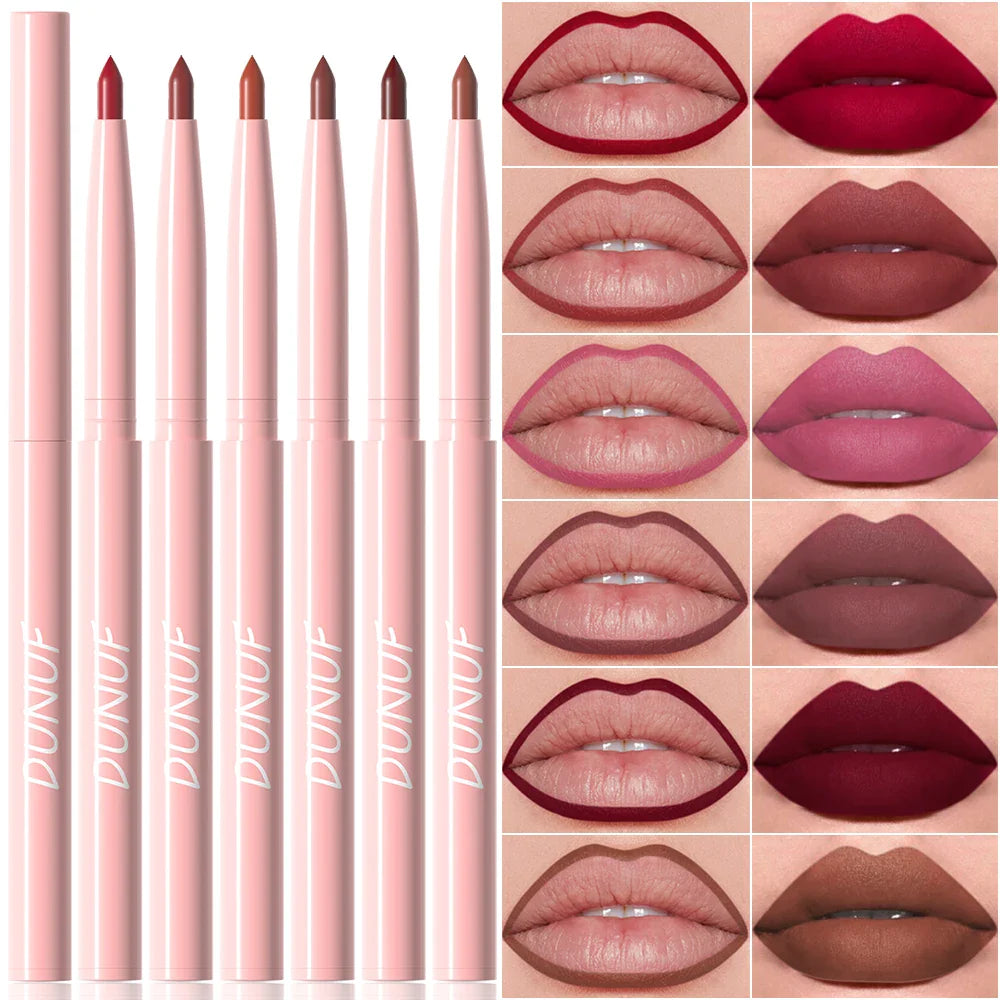 DUNUF 6pcs Set Velvet Matte Waterproof Lipliner Pencil