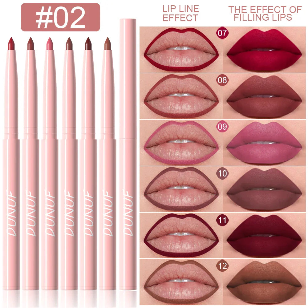 DUNUF 6pcs Set Velvet Matte Waterproof Lipliner Pencil